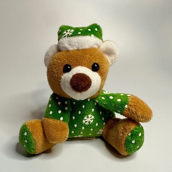 Christmas Bear Plush Green Stocking Hat Mini Stuffed Animal 5" - Picture 1 of 6